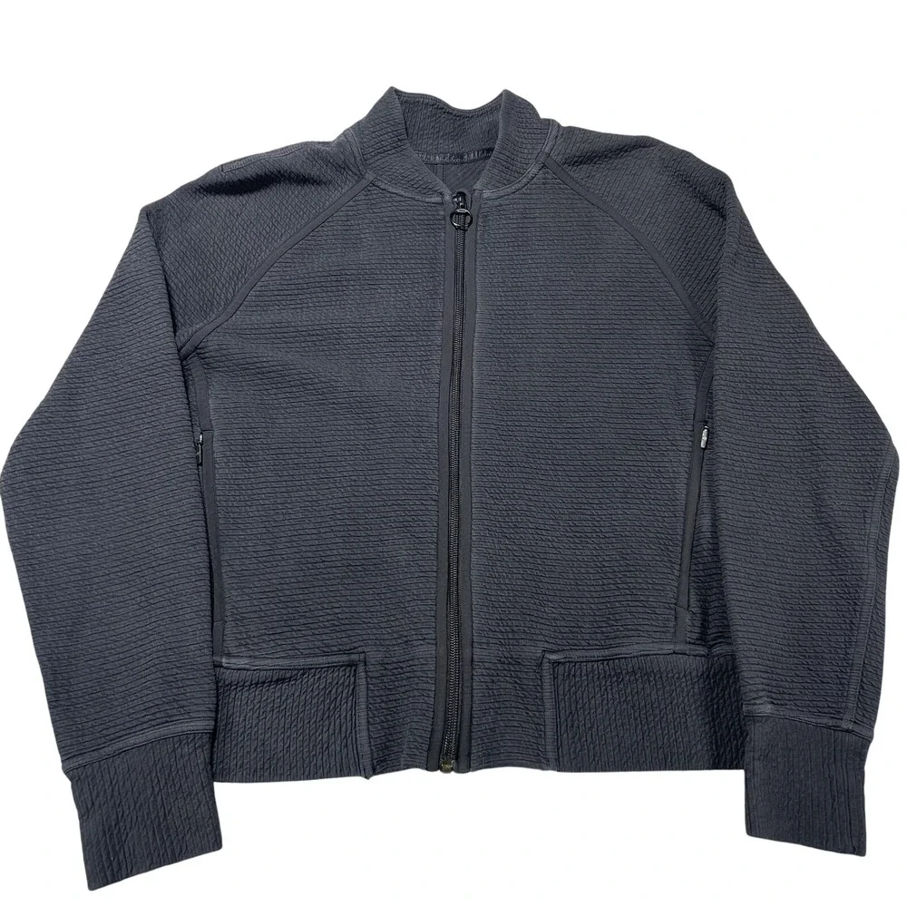 Lululemon On Repeat Bomber Women's‎ Size 6 Medium Black Textured Cotton Full Zip